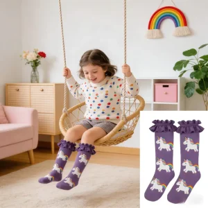New Styles Rainbow Dash Pattern Personalized Cute Anti Slip Winter Knitted Casual and Breathable Frill Children’s Sock Girl