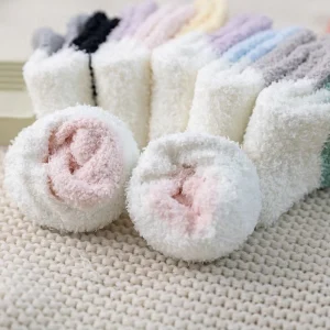 New Winter Warm Thick Custom Embroidered Logo Pink Socks Cozy Fluffy Fuzzy Socks