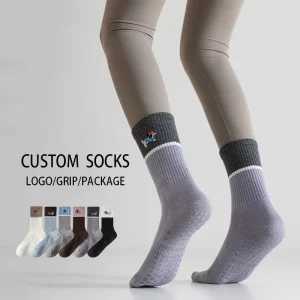 New Women’S Yoga Socks Customized Logo Anti Slip Ladies Socks Cute Puppy Embroidered Colorful Socks