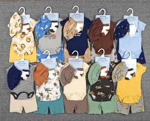 Newborn Baby Cotton Clothes Pants Sets 100% Cotton Romper Shorts Sun Hat Socks Floral Print 4-Piece for 12 Months Kid