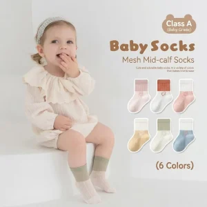 Newborn Baby Crew Socks Spring Summer Thin Mesh Breathable Eco Friendly Cartoon Embroidery Icons Ribbed Cuff Bulk