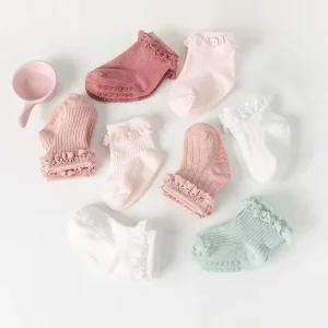 Newborn Baby Girl Socks Accessories Cotton Solid Color Lace Ruffle Cute Baby Floor Sock Anti slip
