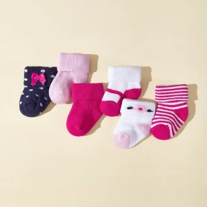 Newborn Baby Girl Socks in Pink 0 3 Months Mid Tube Baby Socks Thick Terry for Indoor Floor