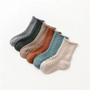 Newborn Baby Little Girl Boy Toddler Cable Knit Twist Pattern Combed Cotton Princess Crew Socks for 0-3Y Kids