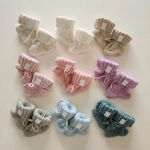 Newborn Booties Baby Socks for 0 6 Months Knitwear Outfit with Birth Announcement for Baby Showers and Gifts
