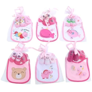 Newborn Girl Baby Socks With Matching Mittens and Bibs