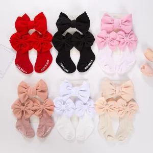 2Pics/Set Newborn Headband Children’s Socks Set Red Socks for Holiday Princess Bow Dress up Gift Baby Children Cute Tiara