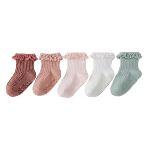 Newborn Princess Lace Socks Cute Butterfly Crew Style Non Slip Cotton Floor Socks for Girls Spring Autumn Knitted Toddler Socks