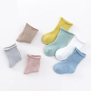 No Moq Custom Design Breathable Ribbed Infant Baby Girl Socks Organic Cotton Colorful Cotton Kids Socks