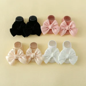 Non-Slip Baby Socks with Bow for First Walkers Anti-Skid Infant Floor Socks 0-12Months Cartoon Ankle Socks