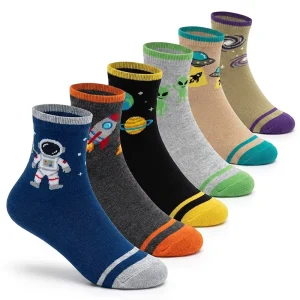 Non-Slip Cartoon Dinosaur Kids Crew Socks Cute Space Astronaut Cotton Socks for Boys Toddler Daily Wear