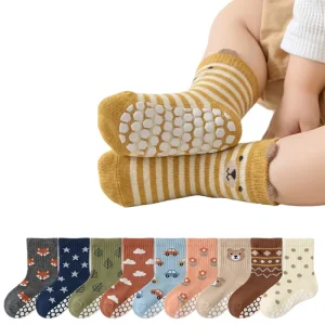 Non-Slip Cotton Baby Socks Cartoon Toddler Floor Socks with Grips for Kids Custom Logo Colorful Cotton Toddler Socks