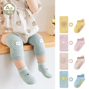 Non Slip Cotton Crew Socks for Infant Crawling Toddler Autumn Winter Children’s Knee Pads Cartoon Design