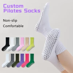 Non Slip Digital Printing Crew Pilates Socks for Women Spring Season Yoga and Pilates Cotton Socks