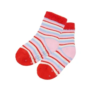 Non-Slip Fuzzy Christmas Socks Cozy Striped Crew Socks with Gripper Bottoms Warm Holiday Socks for Kids or Toddlers