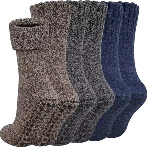Non Slip Grip Socks for Men Women Thermal Slipper Socks for Winter Home Floor Thick Cotton Anti Skid Crew Socks Fuzzy