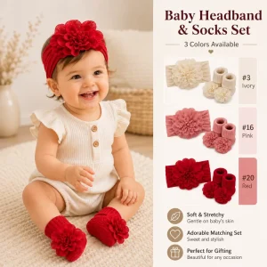 Non slip Bottom Infant Socks and Headband Set Flower Decoration Regular Thickness for Newborn Gift