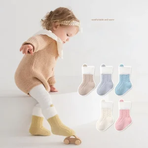 Nordic Style Casual Cartoon Kids Cotton Crew Socks Knitted Soft Breathable Cute Ear Design for Daily Use