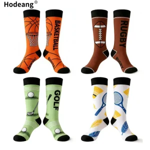 Novelty Sports Print Crew Socks Basketball Rugby Golf Tennis Athletic Socks for Men