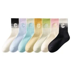 Nylon/Cotton Casual Tube Socks for Spring Summer Non-Smelling Anti-Bacterial Mid-Length Yoga Running Knitted Crew High Logo