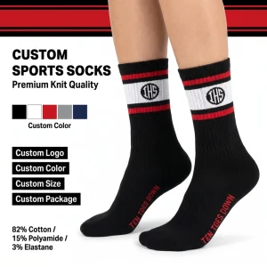 ODM Custom Logo Cushioned Sports Socks Custom Lightweight Cotton Cushioned Knitted Crew Athletic Socks for Outdoor Sports