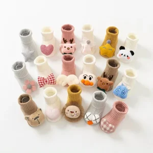 OEM 0-12 Months Newborn Baby Toddler Anti Slip 3D Cartoon Animal Cotton Crew Socks With Non Skid Silicone Grips