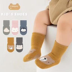 OEM Anti Slip Cotton Baby Crew Socks Newborn Toddler Cartoon Pattern Breathable Short Ankle Grip Socks