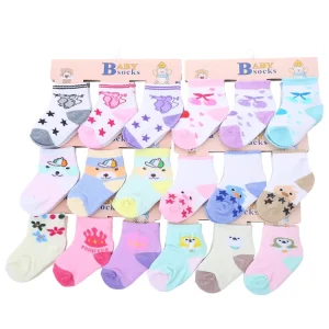 OEM Cotton Baby Crew Socks Newborn Infant Toddler Soft Breathable Anti-Slip Cartoon Pattern Bulk