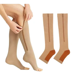 OEM Custom Design 15-25mmHg Medical Compression Socks Knee-High Varicose Veins Anti-Embolism Stockings Zipper Cuff Bottom Body