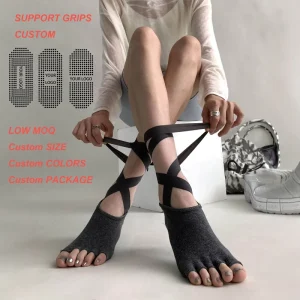 OEM Custom High Quality Ballet Bandage Grip Non slip Women Pilates Socks Anti Slip Yoga and Pilates Mid calf Socks
