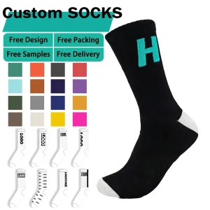 OEM Custom Jacquard Logo Crew Socks 100% Cotton Eco-Friendly Sweat-Absorbent Anti-Slip Bottom Logo for Men Make Order
