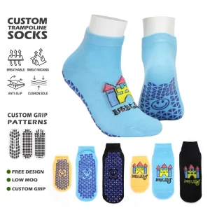 OEM Custom Logo Children & Youth Trampoline Park Socks Anti Slip Grip Ankle Socks For Indoor Playground Customized