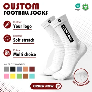 OEM Custom Logo White Men’s Sporty Athlete Socks Non-slip Grip Breathable Sublimation Print High Kids Summer Daily