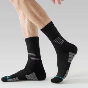 OEM Custom Men’s Jauqard Crew High Running Socks Breathable Anti-Bacterial Spandex Nylon Cotton Knitted Body Summer Spring