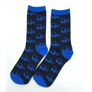 OEM Design Breathable Cotton Casual Spring Men’s Socks with Custom Logo on Bottom & Cuff Blue