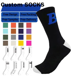 OEM Designer Jacquard Logo Crew Socks Custom Cotton Sport Socks Men Fashion OEM Service Men Crew Socks