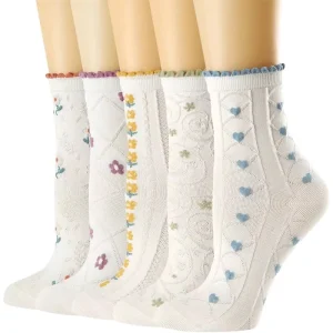 OEM Factory Cotton Crew Socks Floral Ankle Design Casual Girl Thin Dress Novelty Crew Socks