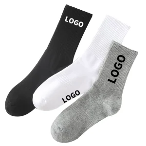 OEM High Quality Cotton Jacquard Crew Socks for Men Custom Logo Sport Stockings Casual Style for Autumn Direct China Factory