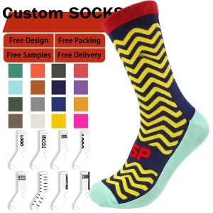 OEM Knitted Crew Dress Socks 100% Cotton Breathable Digital Printing Cartoon Design Spring Customized Color Men’s Socks