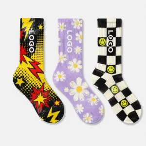 OEM ODM 100% Cotton Crew Socks with Digital Printing Anti-Bacterial Breathable for Children Custom Private Label Brands