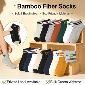 OEM ODM Bamboo Sock Factory Low Cut Ankle Bamboo Fiber Socks for Men Striped Casual Sport Socks