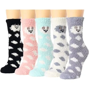 OEM ODM Girls Kids Winter Warm Soft Colorful Animal Pattern Fuzzy Fluffy Plush Coral Fleece Anti Slip Indoor Sleeping Socks Bulk