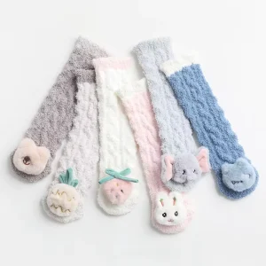 OEM ODM Infant Baby Toddler Girls Boys Warm Soft Polyester Jacquard Cute Winter Coral Fleece Floor Socks Bulk