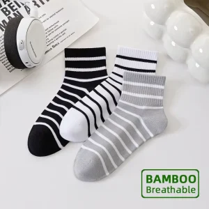 OEM Striped Short Bamboo Socks Fashion Design Bamboo Cotton Ankle Socks Men High Quality Custom LOGO Sports Socks