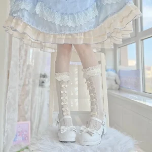 OEM Summer Knitted Lolita Lace Mid-Calf Socks Women’s Cute Japanese-Style JK Fairy Bow-Knot Quick Socks