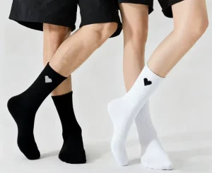 OEM Women’s Spring Autumn Solid Knitted Sports Crew Heart Cotton Socks