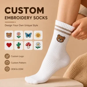 Oem Personalised Embroidery Crew Socks High Quality Cute Embroidered Logo Custom Socks