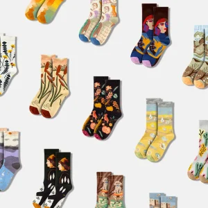 Oil Painting Women’s French Retro Instagram Trendy Autumn Winter Abstract Mid-Calf Socks