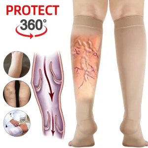 Opaque Knee High Toeless Compression Sock 20 30mmhg for Varicose Veins Treatment