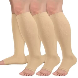 Open Toe Compression Socks Women & Men 15-20 MmHg Knee High Stockings for Circulation Support